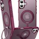360 Magnetic Swivel Ring for iPhone 16 case, Built-in Metal Stand and Ring Holder, Magsafe Compatible, Military Grade Protection, Shock and Vibration Resistant - Wine Red