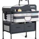 Baby Changing Table with Storage, Versatile Folding Changing Table, Baby Changing Station, Removable Wheels, 4 Adjustable Height, Waterproof, Mobile Nursery for Infant and Newborn (Light Dark Grey)