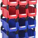 Stackable Storage Bins 12 Pack (11x5x5 Inch), Plastic Stackable Storage Organizer Bins Wall Mounted Hanging Samll Parts Bin for Garage, Workbench & Office (Blue & Red)