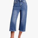 Sidefeel Women's Capri Jeans High Waisted Wide Leg Stretchy Raw Hem Side Seam Zimbaplatinum Denim Pants, Size: 10