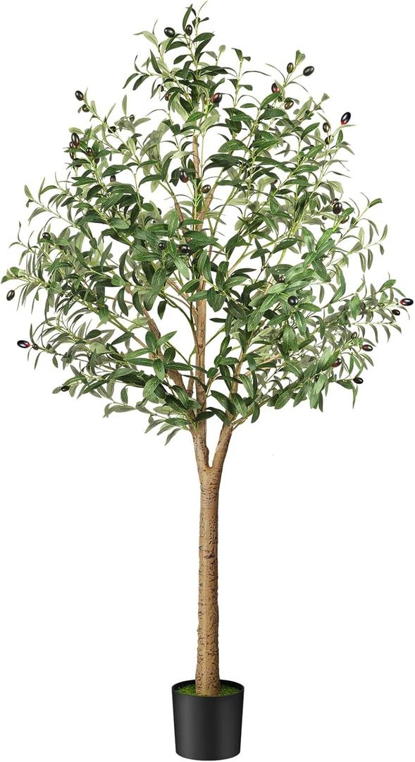 Artificial Olive Trees 5ft, Faux Faux Olive Tree Indoor with Realistic Tall Fake Plant Tree Trunk and Fruits,Olive Branches Silk Plants for Home Room Office Decor and Housewarming Gift