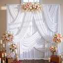 10 Panels 5x12ft White Backdrop Curtains for Wedding Parties, Wrinkle Free Polyester 12 ft Long Photo Backdrop Drapes Back Drop Cloth Drapery for Birthday Baby Shower Ceremony Photography Background