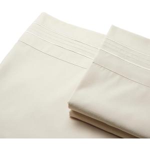 Rhapsody Luxurious Pillowcase Set 1800 Thread Count Brushed Microfiber with 4 Line Embroidery Hotel Luxury Comfy Breathable Bed Sheets Easy-Fit, Extra Soft & Wrinkle Free (Beige, Pilowcases), King Size