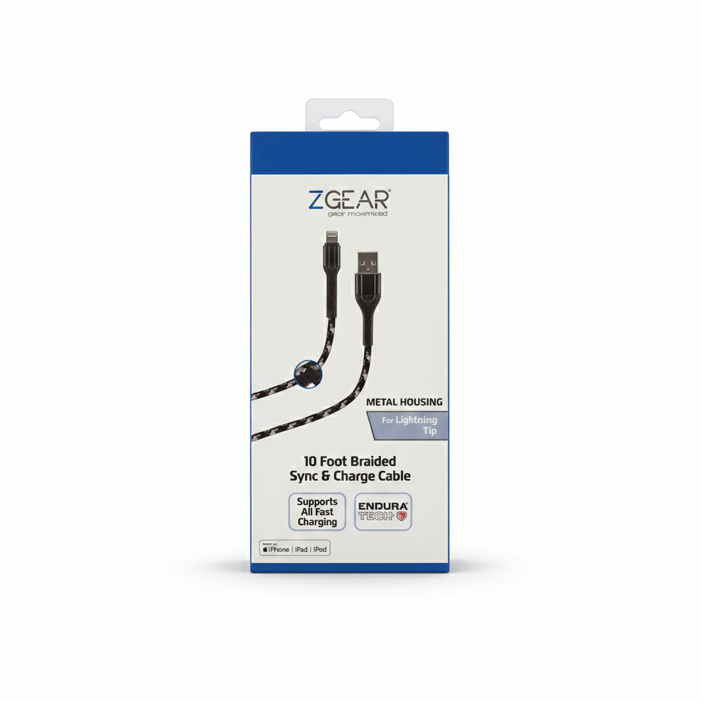 Zgear Metal Housing For Lightning Tip 10 Foot Braided Sync & Charge Cable