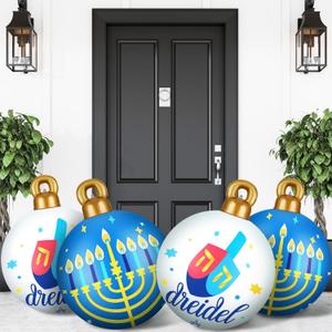 Jetec 4 Pcs 24" Large Hanukkah Inflatable PVC Ball White and Blue Jewish Menorah Ornaments Hanging Hanukkah Inflatable Decoration Blow up Decoration for Chanukah Lawn Yard Garden Home Porch Decor
