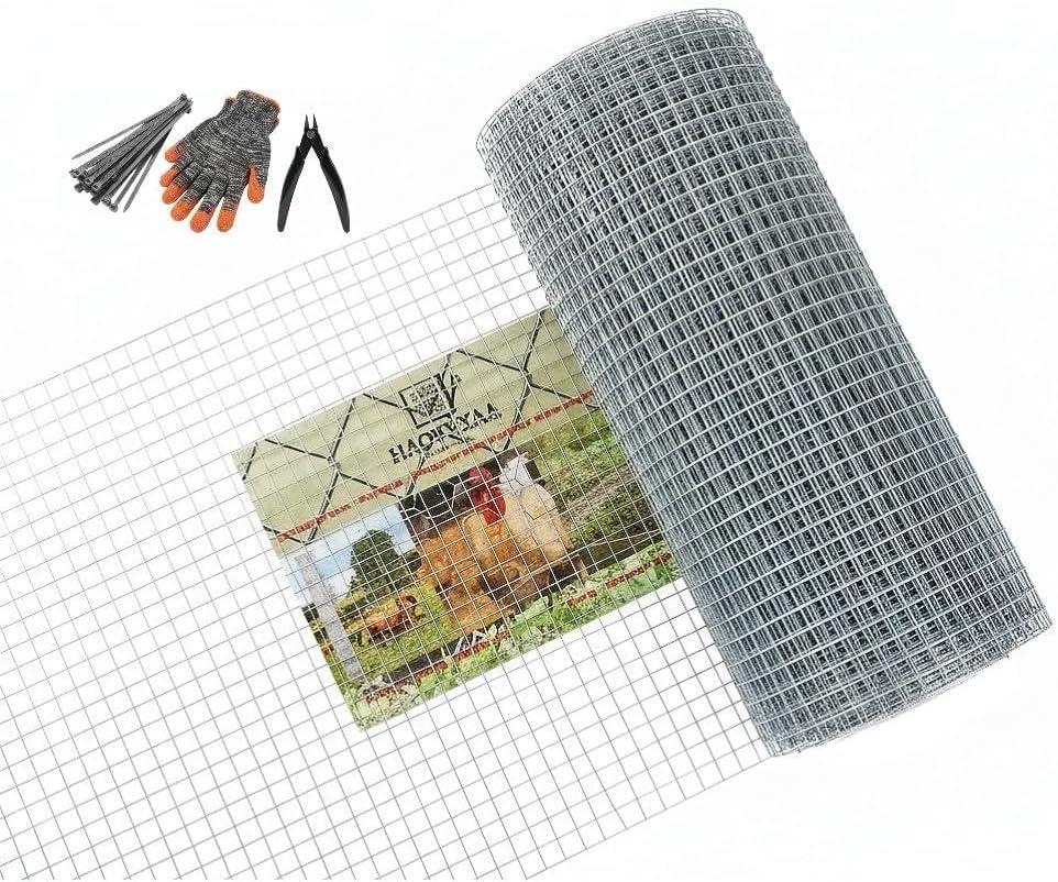 Hardware Cloth 1/2 inch 20 Gauge Hot Dipped Galvanized Welded Wire Mesh Roll, Heavy Duty Zinc-Coated Steel Fence for Garden, Chicken Coop, Animal Cage, Outdoor Run & DIY Projects (1/2"x36"x16')