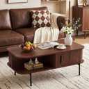 VECELO Coffee Table,40" Mid Century Coffee Tables with Open Storage Shelf,Fluted Table with Sliding Tambour Door,Farmhouse Wooden Tables Center Table for Living Room,Home Office,Walnut Brown, 39.37"L x 19.69"W x 15.75"H