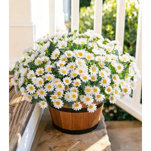 Daisy Artificial Flowers for Outdoors Decoration, 6 Bundles Fake Plants Flowers Bouquet White Faux Flowers for Outdoor Planter Look Real UV Resistant Silk Flowers for Outside Front Door Porch Patio