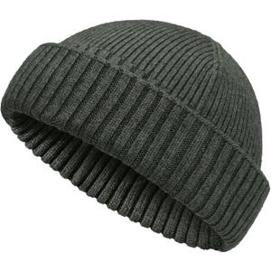 50% Wool Double Cuff Knit Beanie Hat for Men Women, Short Fisherman/Slouchy Warm Winter Skull Cap Trawler Watch Cap