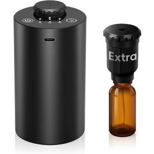 Waterless Essential Oil Diffuser Battery Operated Cordless Aromatherapy Diffuser with Timing & 3 Mist Levels car Diffuser Black Aluminum Alloy (E10-2A)