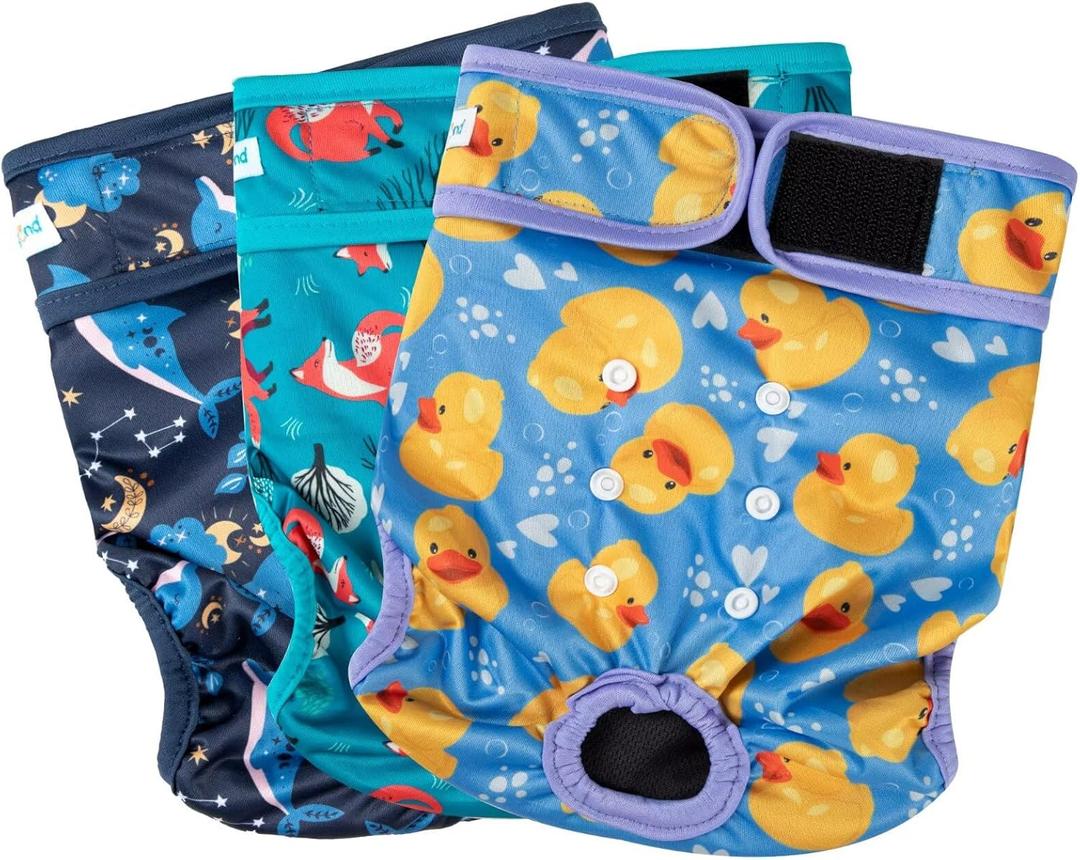 Paw Legend Washable Reusable Female Dog Period Diapers for Heat Doggie Puppy Diapers for Female Dogs (3 Pack, X-Large) (Duck, Fox, Whale)