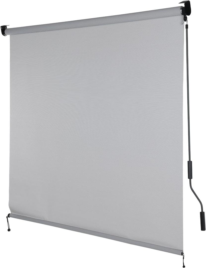 Aoodor 5% Openness Cordless Solar Fabric Roller Shade, 6'W x 8'H Sun Shade for Outdoor Gazebo Pergola Porch Use, 95% UV Protection Blinds, Grey