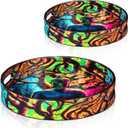 Crocon Wooden Round Ottoman Trays with Handles  Set of 2 Decorative Buddha Print Serving Trays for Kitchen Coffee Table Living Room and Home Dcor