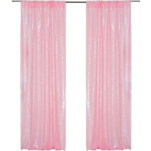 PartyDelight Pink Sequin Backdrop Curtains 2x8ft 2 Panels - High Density 3mm Shimmer Sequin Background Sparkly Photography Drapes for Baby Showers Princess Birthdays, Nursery Decor & Event Decor