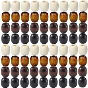 200Pcs Large Hole Barrel Wood European Loose Beads 4 Colors Natural Wooden Dreadlock Hair Braid Beads for Hair Braids Jewelry Bracelet Necklace Making 16x16-17mm