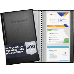 Professional Business Card Holder/Book with Black Cover, Holds 300 Business Cards