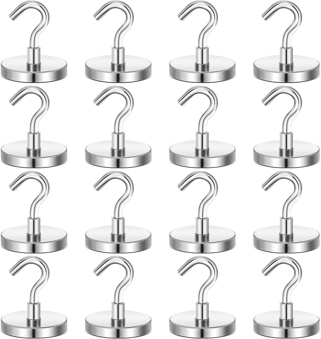 E BAVITE Heavy Duty Magnetic Hooks,118 LBS Strong Neodymium Magnet Hook for Home, Kitchen, Workplace, Office and Garage, 32mm(1.26inch) in Diameter - Pack of 16