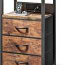 Lazzanto NightStand Bedside Charging Table Bedroom - Night Stand with Charger Station, Modern Nightstand with Open Shelf & 3 Fabric Drawers, Bed Side Table USB-C Port for Dorm Living Room