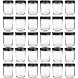 QAPPDA 6oz Glass Jars With Lids,Small Mason Jars Wide Mouth,Mini Canning Jars With Black Lids,Kitchen Storage Jars For Honey,Jam,Jelly,Baby Foods,Wedding Favor,Shower Favors,Spice Jars Set of 30