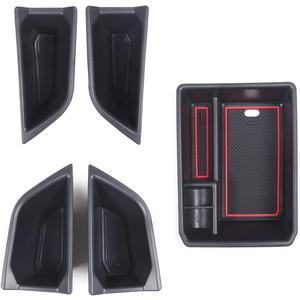 Car Center Console Organizer Tray Compatible with Audi Q4 E-Tron 2022 2023 2024 2025, ABS Front Rear Side Door Grab Handle Storage Box & Armrest Storage Tray With Anti-slip Mat Insert Accessories