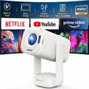 Aurzen D1 air Smart Portable Projector with WiFi and Bluetooth, USB-C Powered, Easy Auto Setup, 16W Dolby Audio, Built-in Apps, Native 1080P HDR10, Outdoor Movie Projector 4K Supported, White