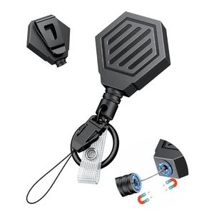 Uniclife Heavy Duty Retractable Keychain with Magnetic Closure Retractable Badge Reel for up to 16 oz Magnetic Badge Holder with 35" Stainless Steel Spring Coil ABS Casing Belt Clip and Carabiner Ring