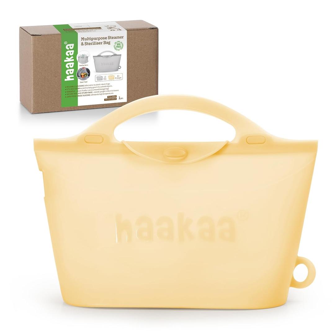 Haakaa Silicone Microwave Steamer & Steriliser Bag, 70oz/2000ml Large Capacity Reusable Steaming Bags for Baby Bottles,Breast Pump,Accessories,Pacifiers,Teethers, Great for Home&On The Go,Pinapple/1PC