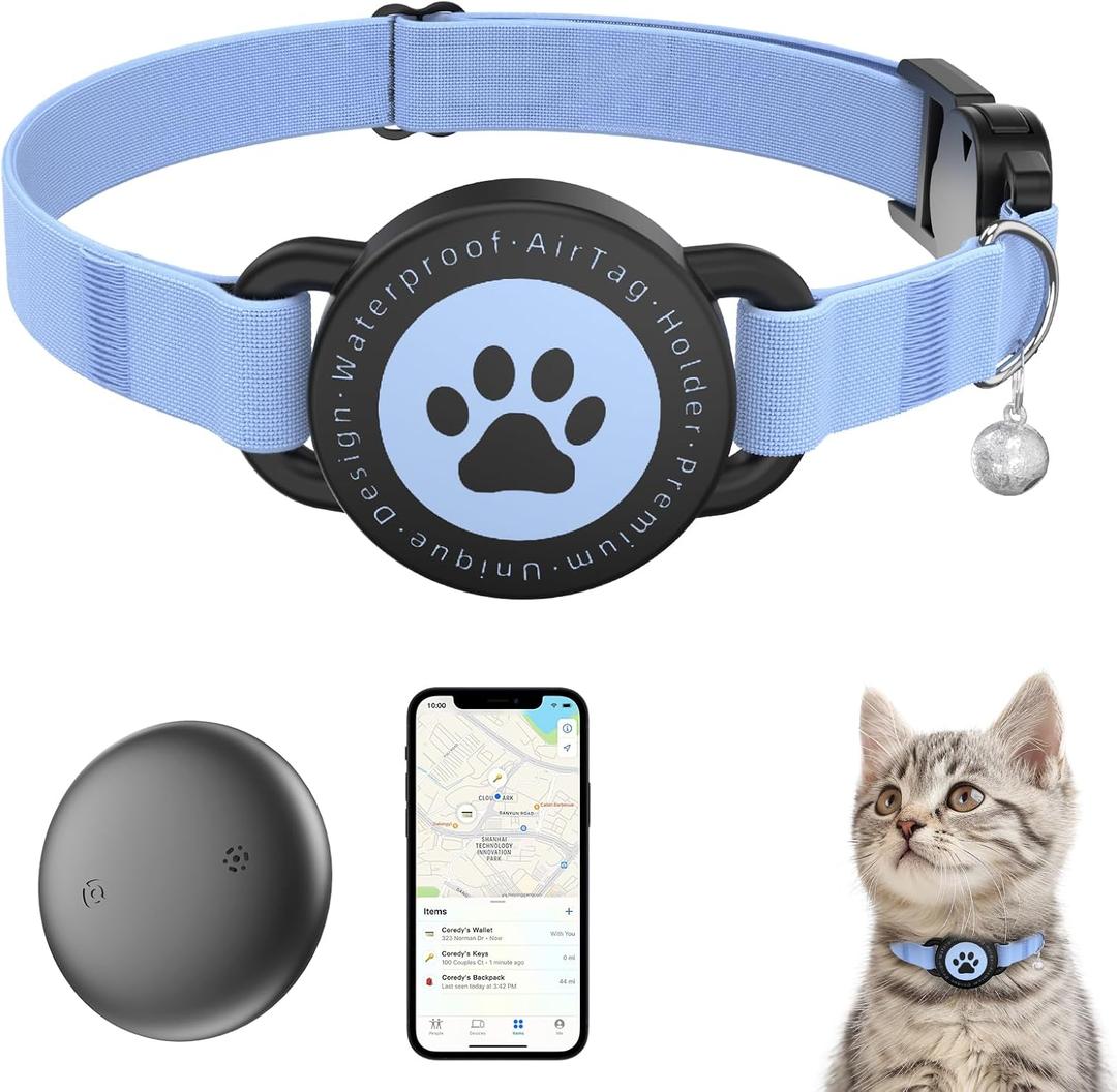 GPS Cat Tracker Collar(iOS & Android), Bluetooth Mini GPS Dog Tracker, Smart Pet Activity Tracker, No Monthly Fee, Work with Apple Find My & Google Find Hub, Finder Tag for Pets,Items 1P Blue