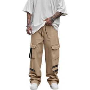 ZAFUL Cargo Pants for Men Casual Joggers Loose Fit Workout Sweatpants Hiking Drawstring Tactical Pants with Multi Pockets (Medium, 0-khaki)