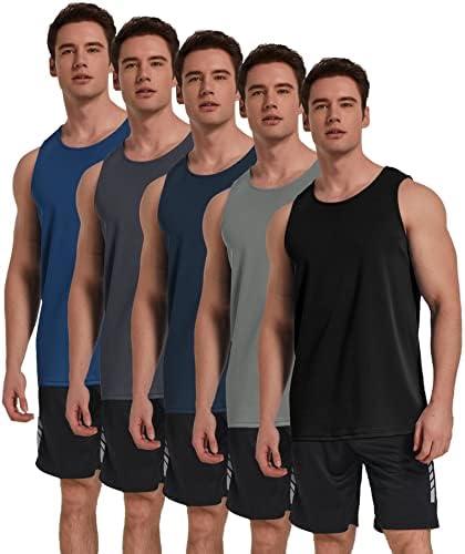 TELALEO 5 Pack Men's Workout Tank Tops Sleeveless Mesh Muscle Gym Shirt Quick Dry Black/Gray/Charcoal/Navy/Blue.XL