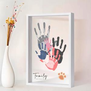 Family Handprint Kit for 5,DIY Craft Family Memories Keepsake Art Baby Newborn Hand and Footprint Wooden Frame for Home Decor Family Gifts Set(5 Sheets with 8 Colors) (Pure White)