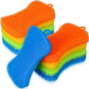 Patelai 10 Pieces Silicone Dish Sponge Silicone Scrubber Reusable Kitchen Scrubbing Cleaning Sponge Soft Dish Scrubber for Fruit Vegetable (Hanging Brush)