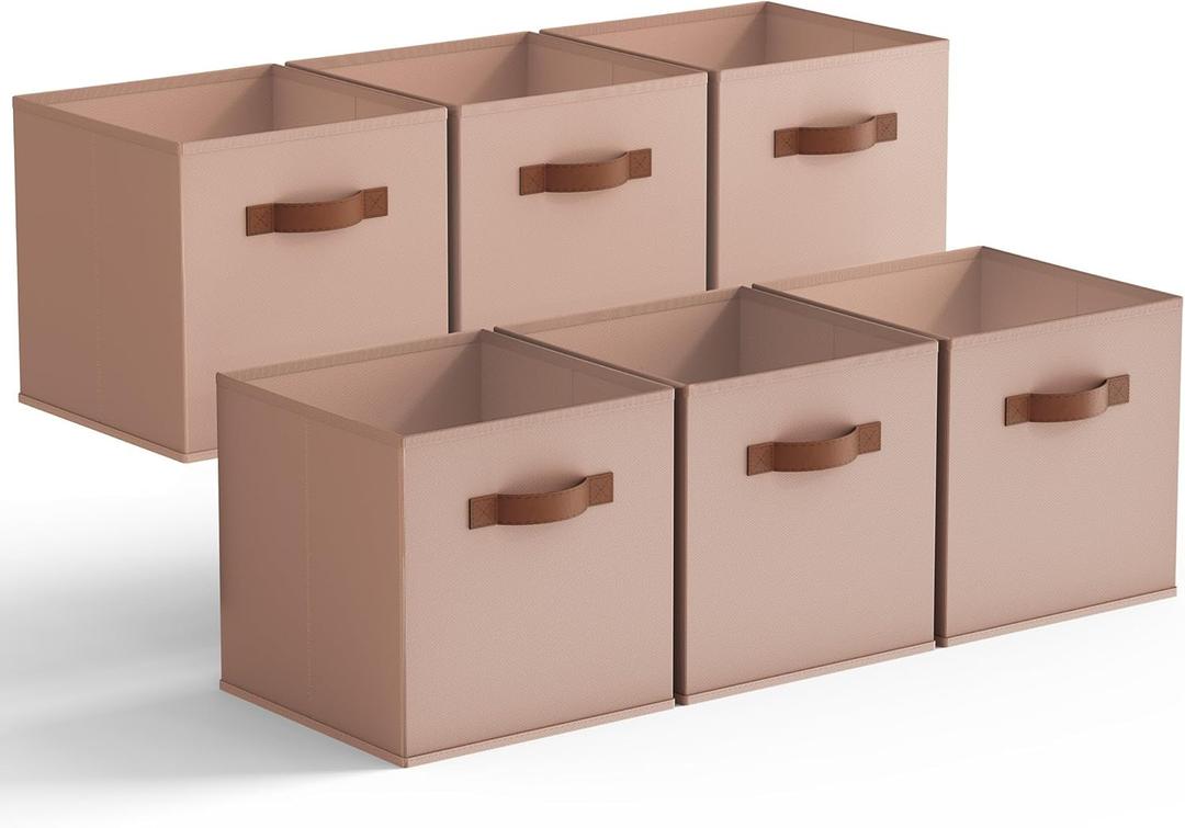 GRANNY SAYS Cube Storage Bins, 11 Inch Cube Storage Organizer, Fabric Storage Bins with PU Handle, Clothing Storage Baskets for Shelves, Closet, Dusty Pink, 6-Pack