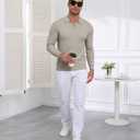 Lexiart Mens Knit Polo Long Sleeve Textured Collared Quarter Zip Sweater Slim Fit Casual Pullover Khaki (Brown, XL)