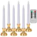 6 Pack Flameless Taper Candles Warm White 9.8In Led Remote Control Timer