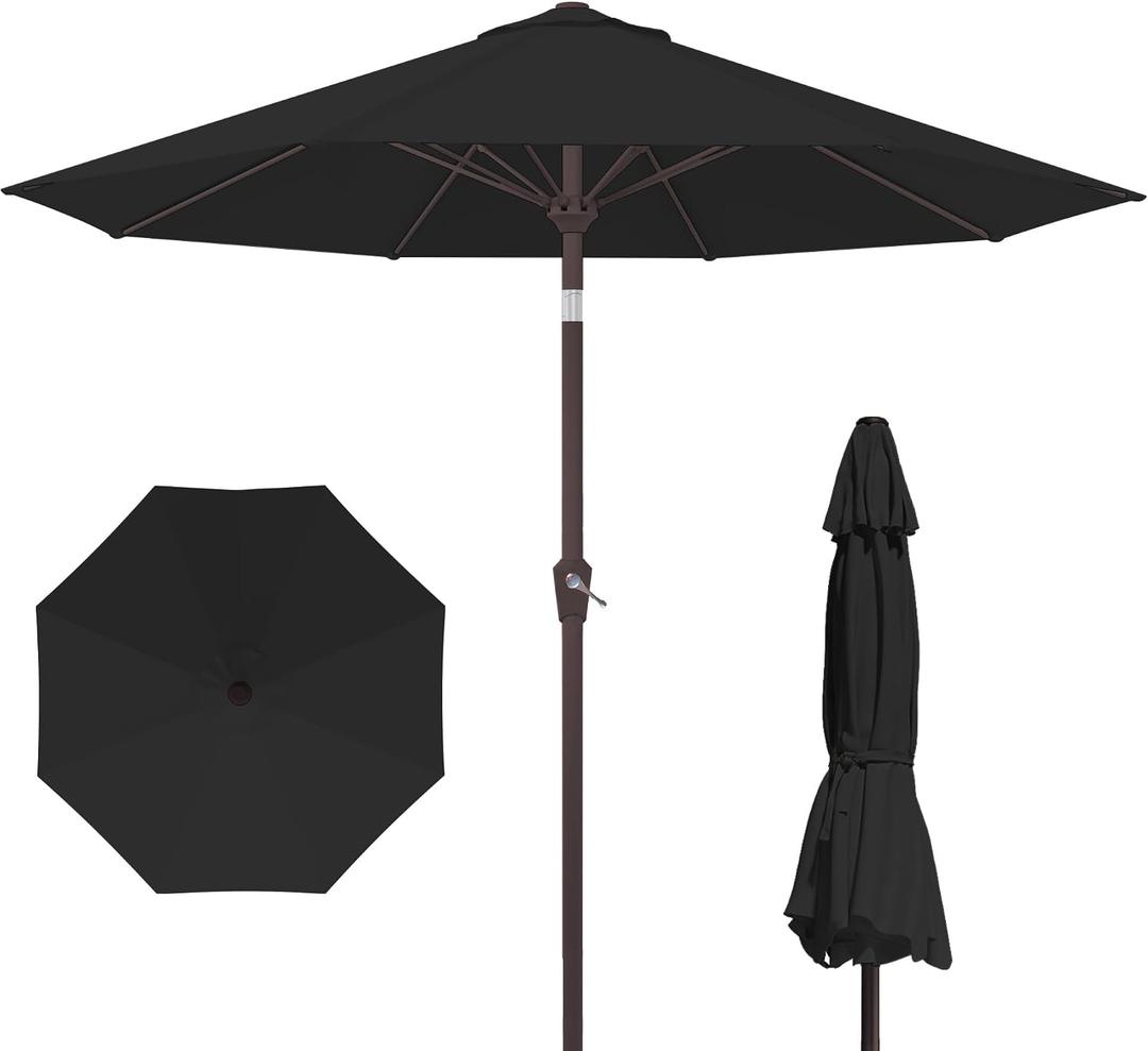 Kingdura 10FT Outdoor Patio Umbrella, Round Market Table Umbrella with PushButton Tilt and Crank Lift, 8 Sturdy Metal Ribs, UV50+ Protection Canopy for Backyard, Lawn, Deck, Poolside, Garden (Black)