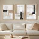 Framed Neutral Abstract Wall Art Set of 3, Modern Black and White Beige Canvas Prints Paintings Artwork for Walls, Minimalist Pictures for Bedroom, Living Room, Dining Room Wall Decor 16x24 In
