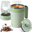 Self Stirring Coffee Mug, Self Heating Coffee Mug, Magnetic Stirring Removable Base & Double Nozzle Design 304 Stainless Steel Cup for Coffees, Milk, Office, Travel (Green)