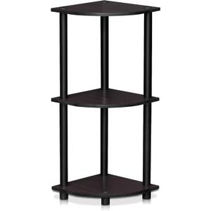 Furinno TURN-N-TUBE Corner Shelf, 3-Tier Corner Bookshelf, Display Storage Shelves with Open Shelves, for Organization and Storage, Living Room, Home Office, Garage, Dark Walnut