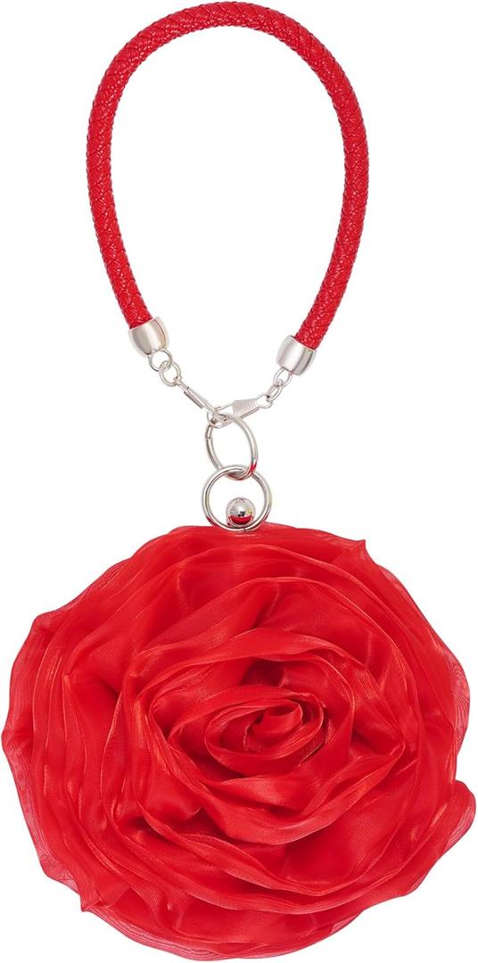 Women Rose Clutch Satin Rose Shaped Clutch Handbag Floral Evening Bag Red for Wedding Party Christmas Mother's Day Gift