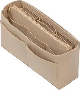 DailyPlus Purse Organizer Insert with Zipper Felt Bag Organizer Handbag Organizer Insert Bag in Bag Organizer with Key Chain for Tote Purse Bag  Slender-Medium