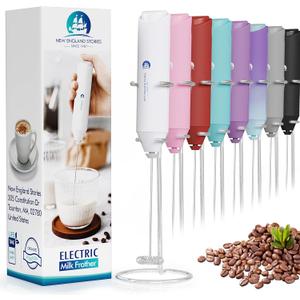 Powerful Milk Frother Handheld Foam Maker, Mini Whisk Drink Mixer for Coffee, Cappuccino, Latte, Matcha, Hot Chocolate, With Stand, White