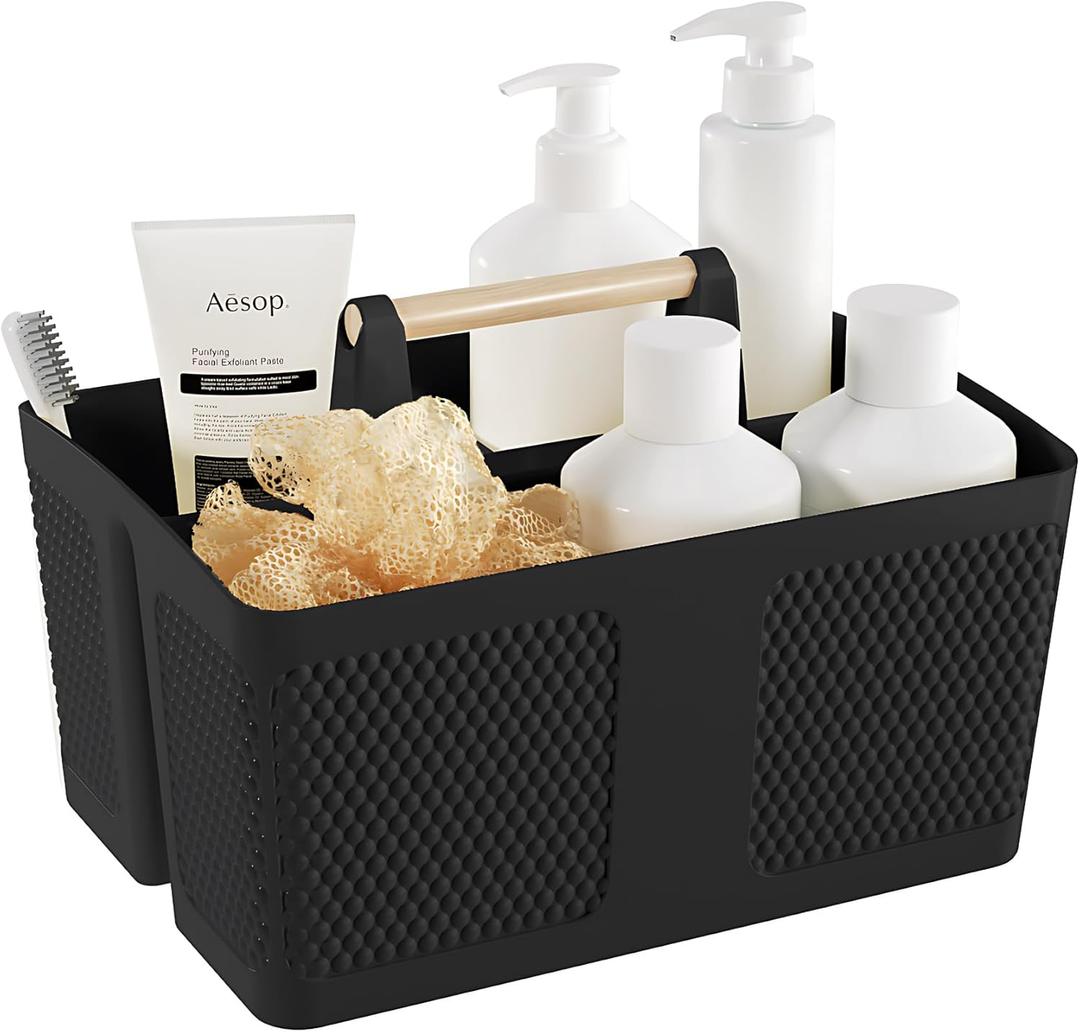 Shower Caddy Portable and Cleaning Caddy Organizer for Bathroom, Kitchen, Toiletries Storage Caddy organizer with handle, Rust-Resistant, Durable Material (Black, 9.36" L7.73" W7.24" H)