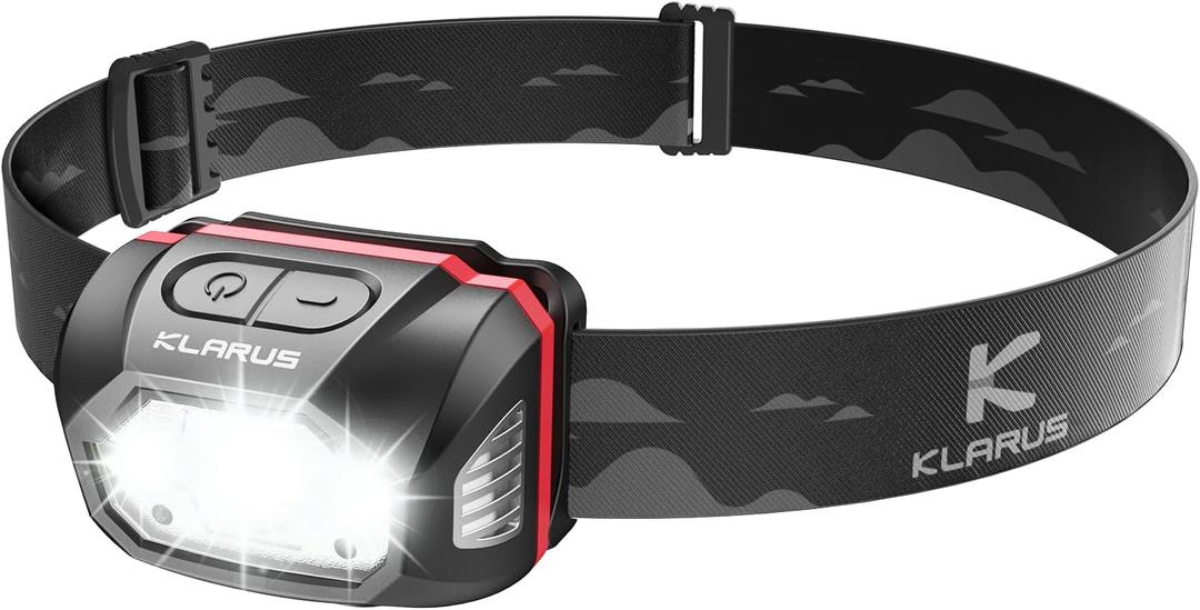 klarus HM1 IPX6 Waterproof Rechargeable Headlamp with Motion Sensor, 70 Hours Long Battery Life, Full Charge in 2.5 Hours, 440 Lumens Consistent Output, Shock and Drop Resistant (Black Red)