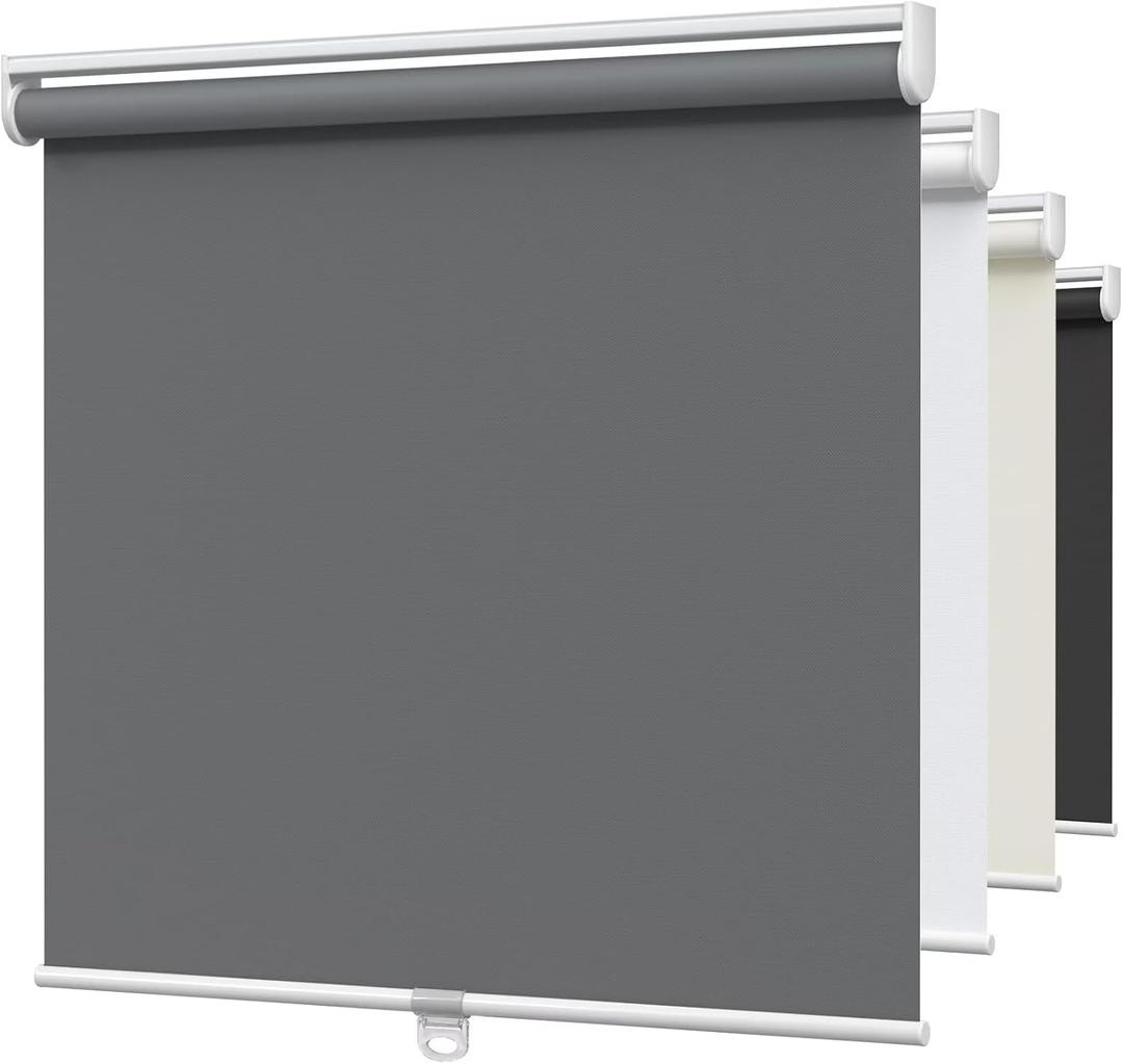 MYshade Blackout Cordless Roller Shades, Room Darkening Free-Stop Roll Up Blinds for Windows, Pull Down Blocking Blind for Home and Office, Easy to Install, 20" W X 72" H, Grey