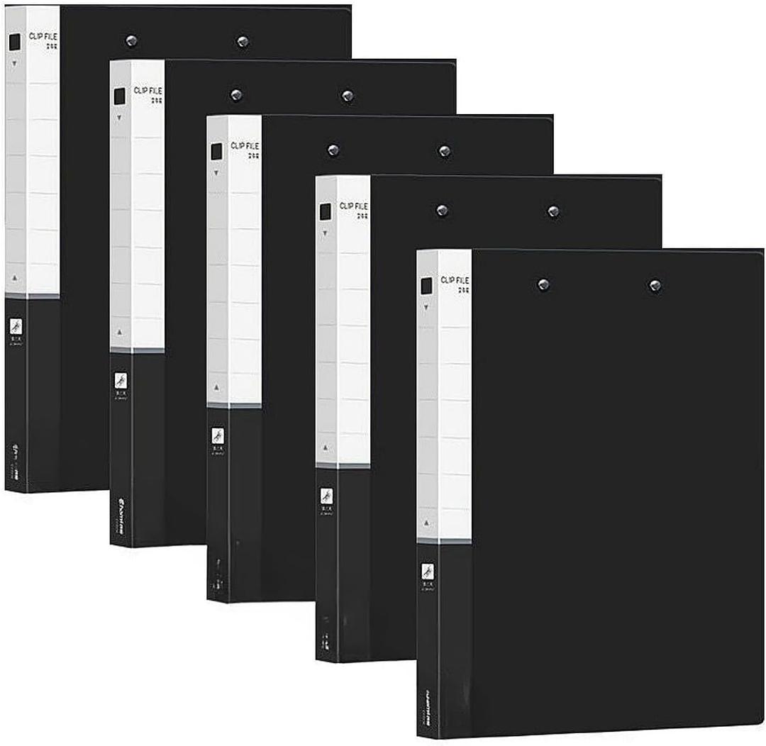 5 Pack A4 Double Strong Clips File Folder Report Cover, Punchless Binder, Clamp Binder Without Rings Office Project Folder,Documents File Folder, for Letter Size or A4 Size, 200 Sheet Capacity (Black X 5)