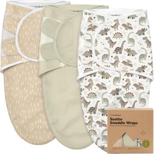 3-Pack Organic Baby Swaddle Sleep Sacks - Swaddles for Newborns, Infant 0-3 Months, Baby Girls, Boys, Soft & Snug Newborn Sleep Sack, Nursery Swaddling Blankets (Dino Ridge, OS)