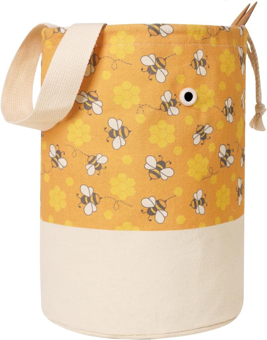 TOGETRUE Yarn Bag, Knitting Crochet Bag, Portable Yarn Storage Bags Organizer for Crocheting Project, Store Skein Ball, Short Knitting Needle (Medium, Bees)