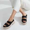 UBFEN Womens Chunky Wedge Platform Sandals Adjustable Double-Strap Square | Toed Open-Toe Style Suitable for Outdoor Casual Wear