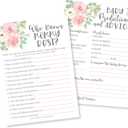 Hadley Designs Baby Shower Games for 25 Guests - Pink Floral Baby Predictions & Advice Cards for New Parents, Who Knows Mommy Best, Babyshower Game Girl, Gender Reveal Games, Made in USA
